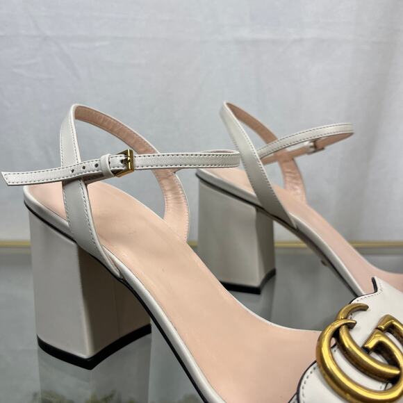 GUCCI GG Marmont White Heels Sandals SZ 38.5 - Picture 3 of 11